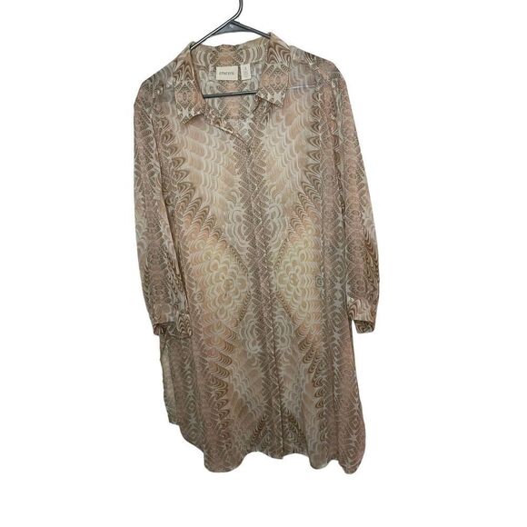 Chicos Sheer Long Sleeve Long Line Tunic Size 4 - Picture 1 of 14